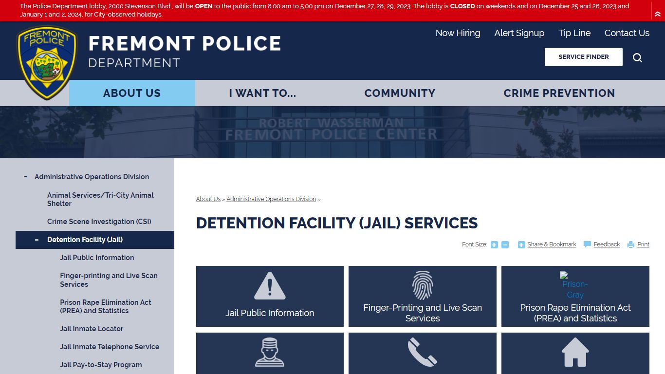 Detention Facility (Jail) Services - Fremont Police